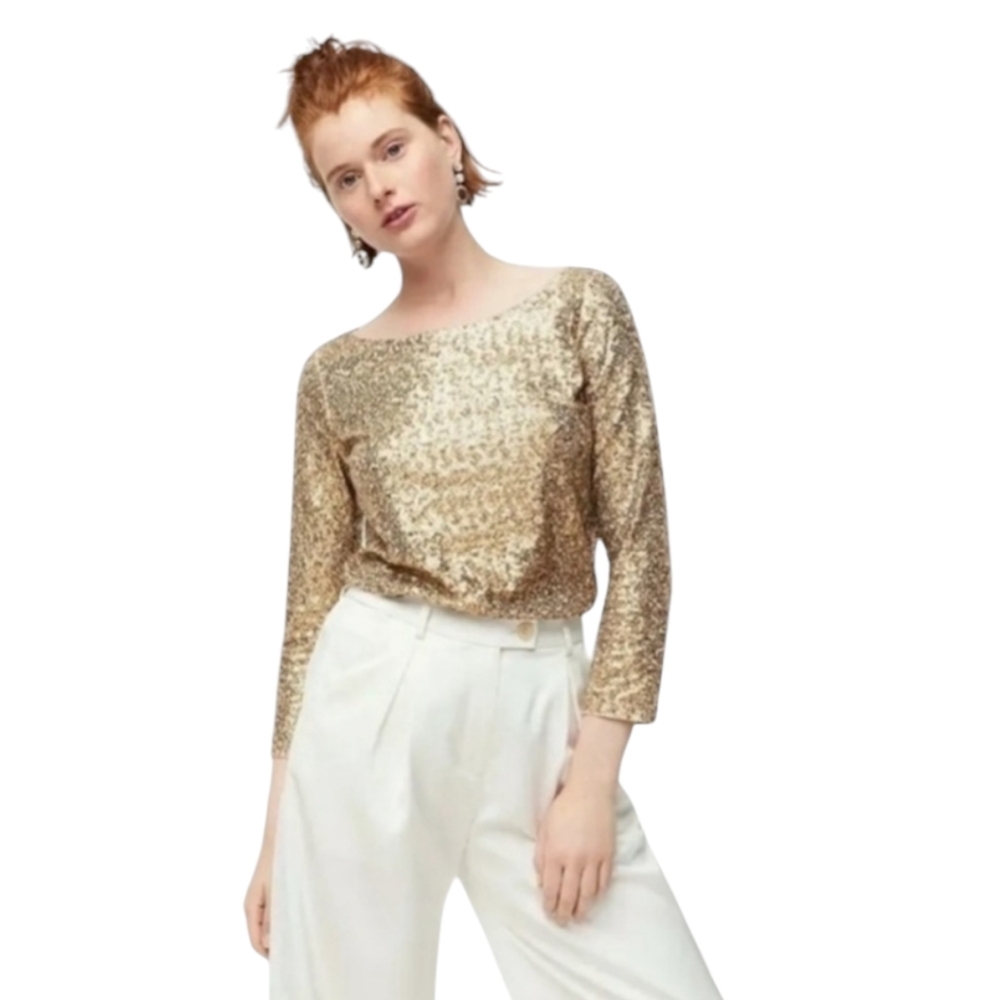 J.Crew Ivory Sequin Stretch Tee Shirt /Top Size XSmall Exc Condition